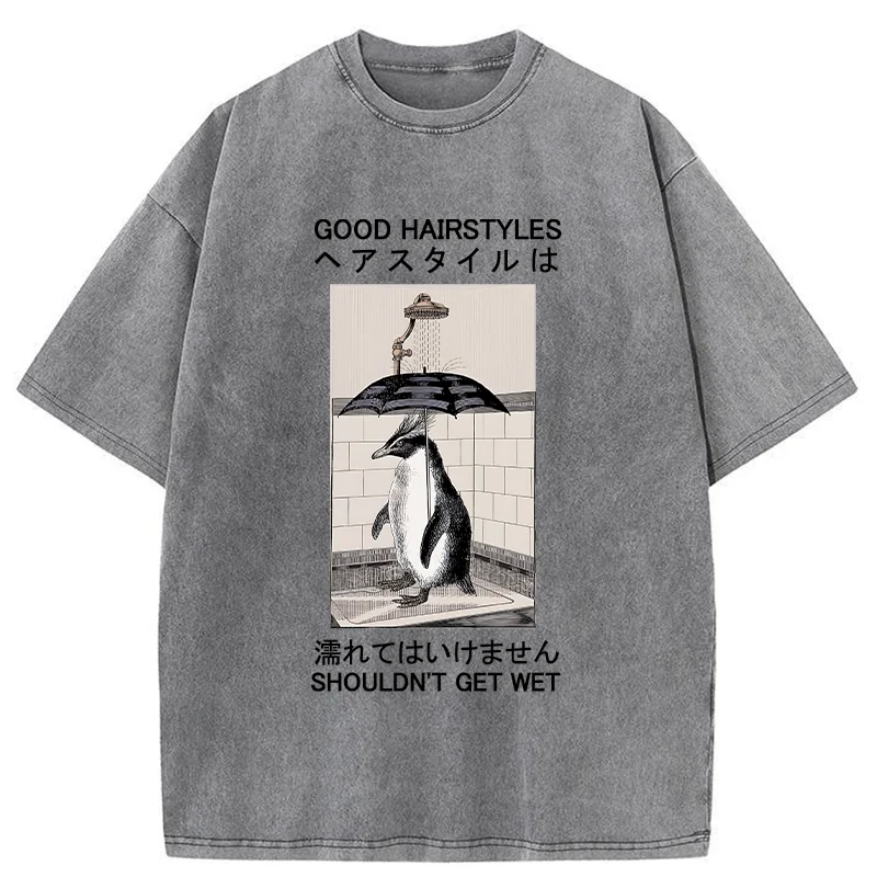 Tokyo-Tiger Keep It Stylish Penguin Washed T-Shirt
