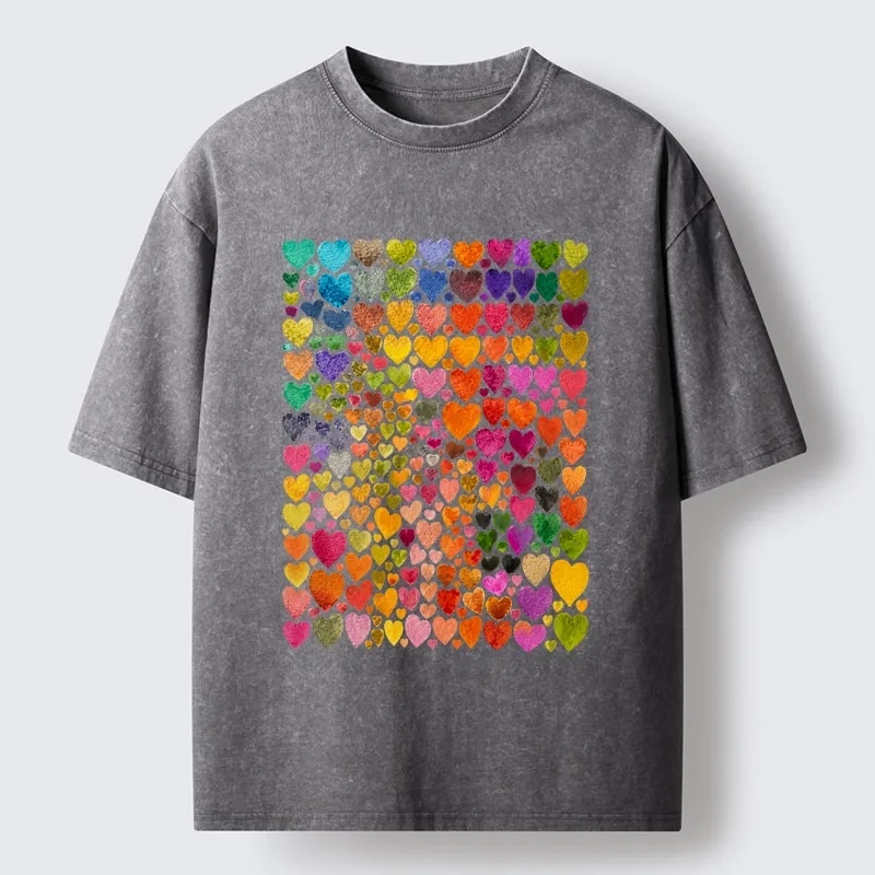 Tokyo-Tiger Rainbow Hearts Fill Full Art Grid Washed T-Shirt