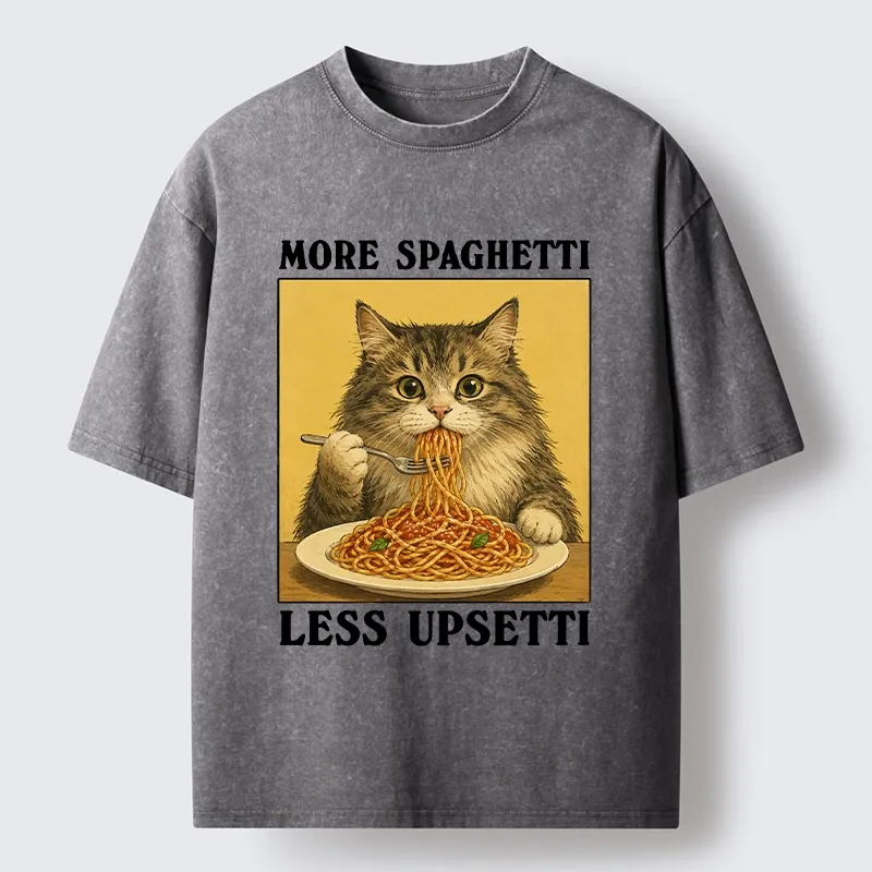 Tokyo-Tiger Cat Loves Eating Pasta Washed T-Shirt