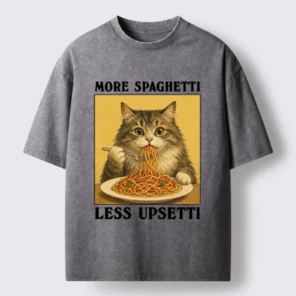 Tokyo-Tiger Cat Loves Eating Pasta Washed T-Shirt