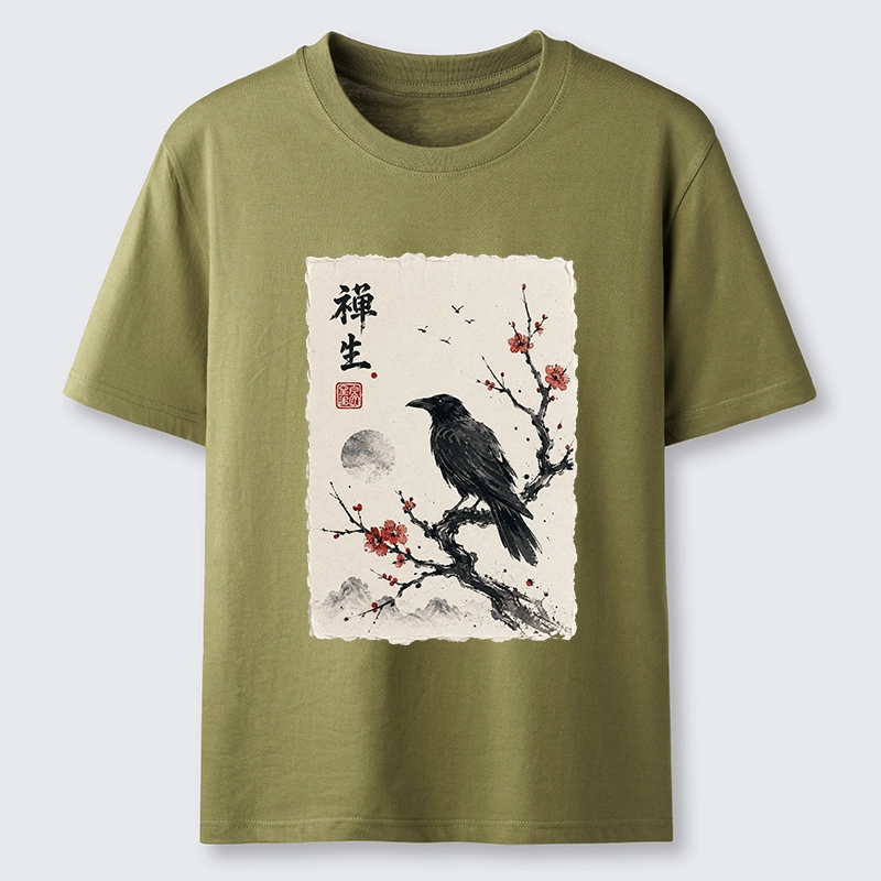 Tokyo-Tiger Zen Crow Resting On Red Plum Branch Classic T-Shirt