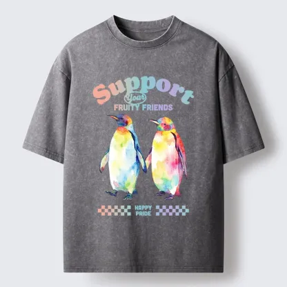 Tokyo-Tiger Funny Pride Penguins Meme Print Washed T-Shirt