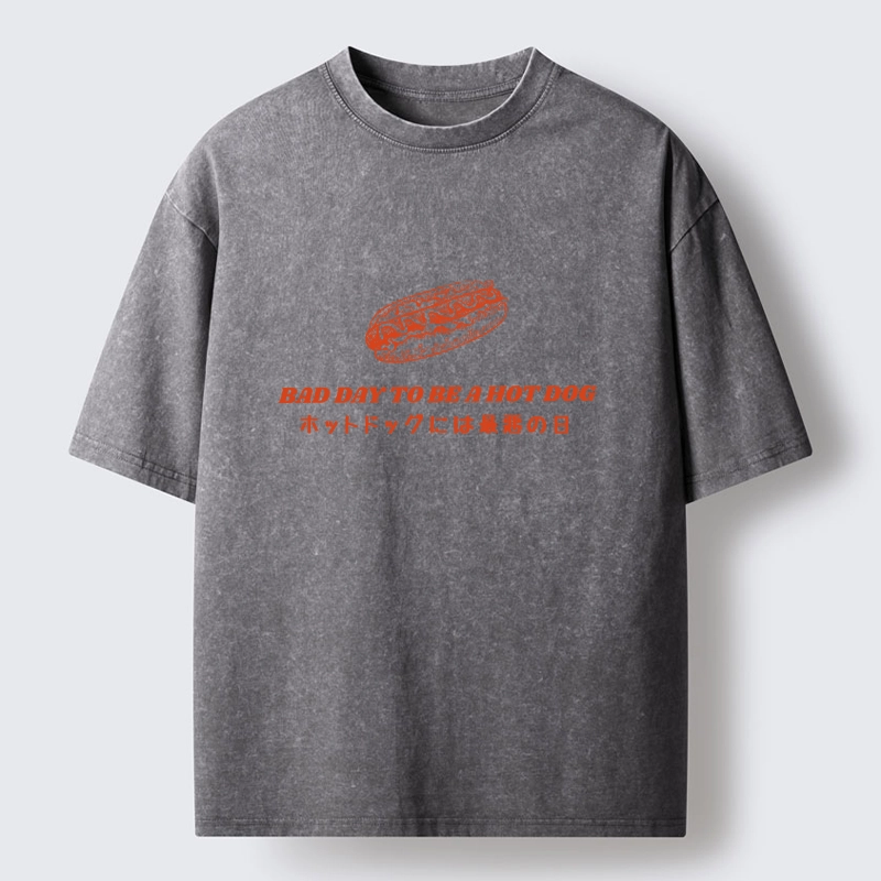 Tokyo-Tiger Vintage Hot Dog Humor Washed T-Shirt