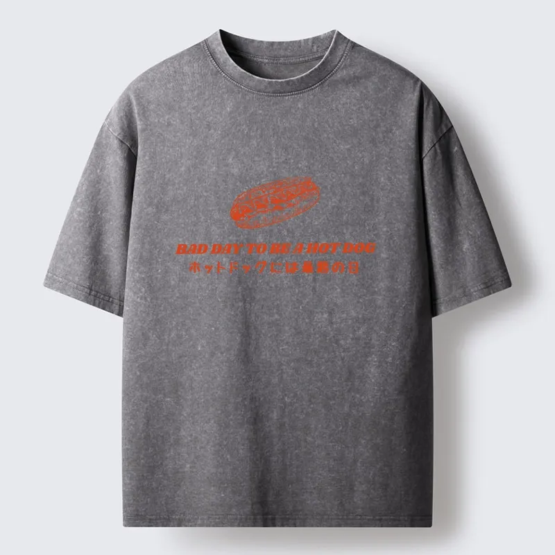 Tokyo-Tiger Vintage Hot Dog Humor Washed T-Shirt