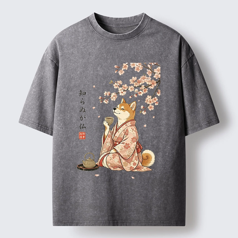 Tokyo-Tiger Japanese Kimono Shiba Tea Time Washed T-Shirt