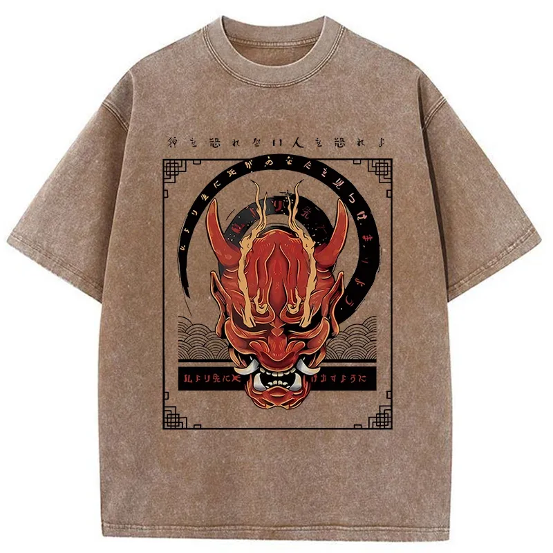 Tokyo-Tiger Japanese Horror Masks Washed T-Shirt