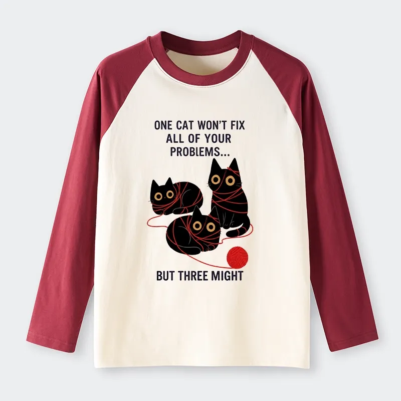 Tokyo-Tiger Three Cats Fix All Problems Raglan Long Sleeve T-shirt