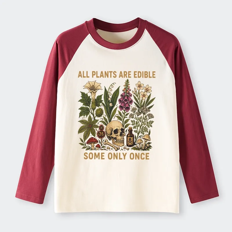 Tokyo-Tiger Edible Plants Some Only Once Joke Raglan Long Sleeve T-shirt