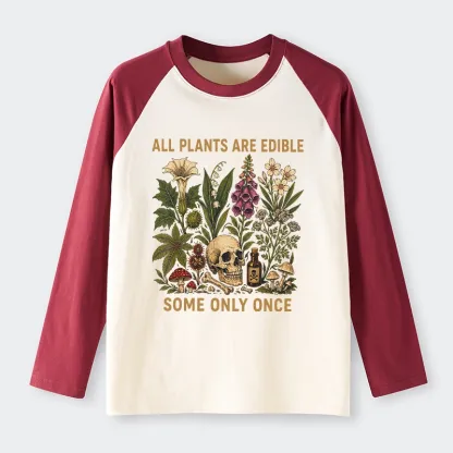 Tokyo-Tiger Edible Plants Some Only Once Joke Raglan Long Sleeve T-shirt