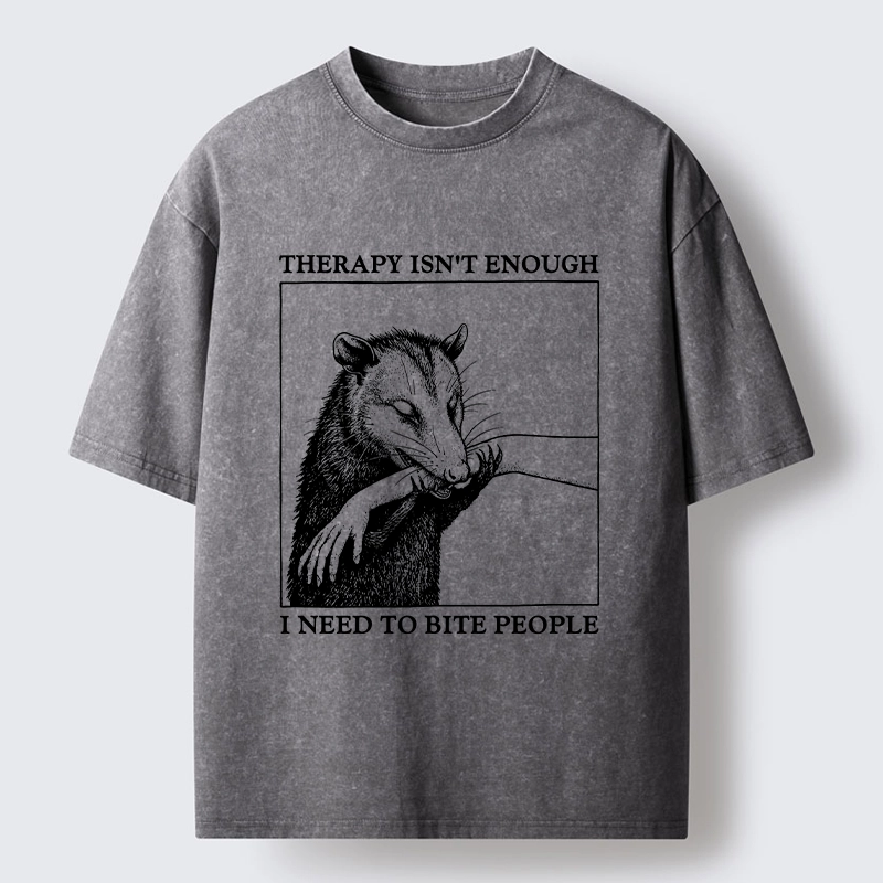 Tokyo-Tiger Funny Opossum Biting People Washed T-Shirt