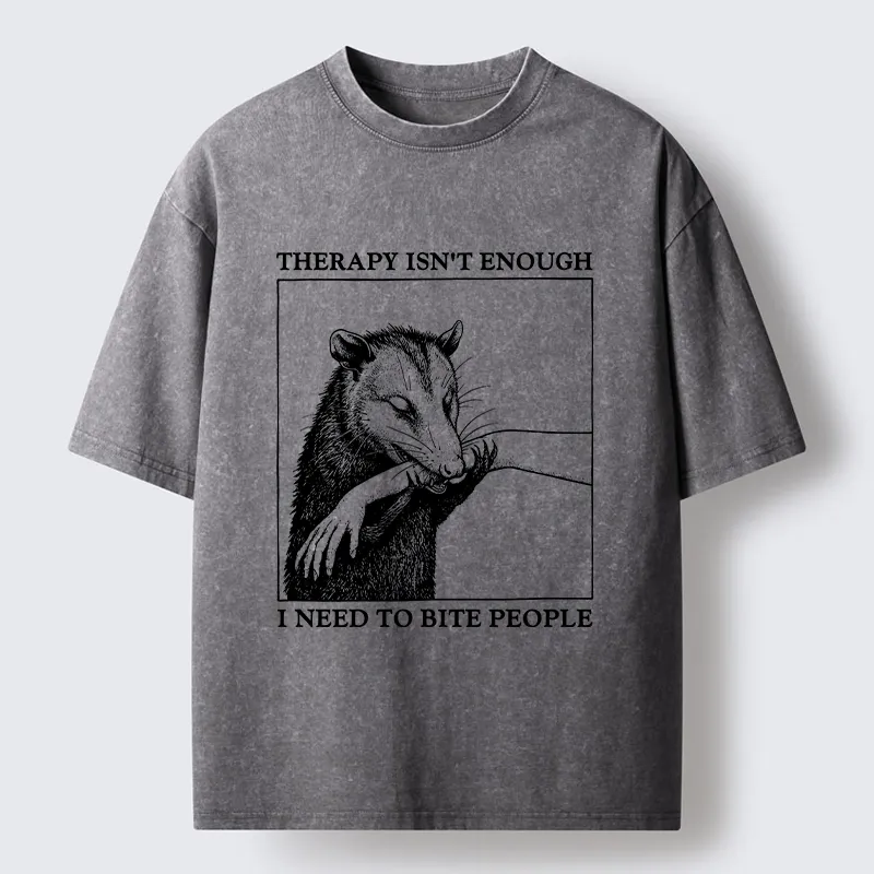 Tokyo-Tiger Funny Opossum Biting People Washed T-Shirt