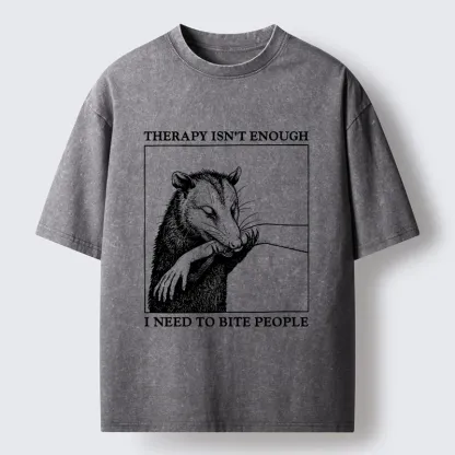 Tokyo-Tiger Funny Opossum Biting People Washed T-Shirt