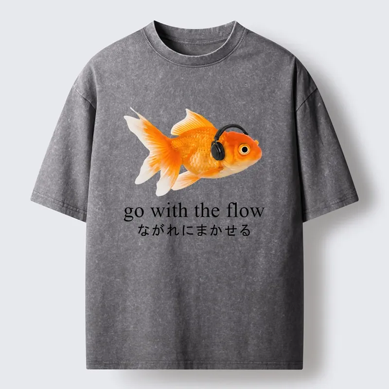 Tokyo-Tiger Goldfish Listening To Music Washed T-Shirt