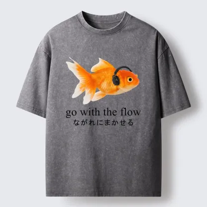 Tokyo-Tiger Goldfish Listening To Music Washed T-Shirt