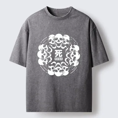 Tokyo-Tiger Funny Skull Meme Dance With Death Washed T-Shirt