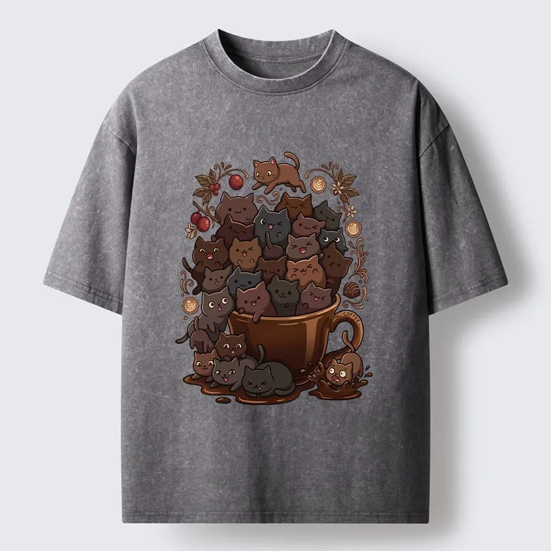 Tokyo-Tiger Many Cute Cats Swim In Coffee Washed T-Shirt