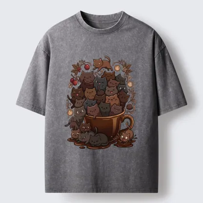 Tokyo-Tiger Many Cute Cats Swim In Coffee Washed T-Shirt