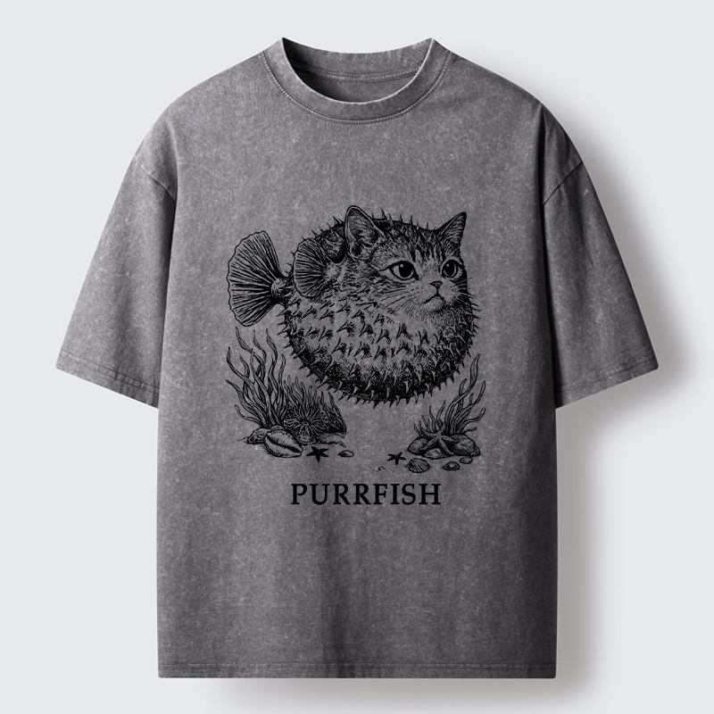 Tokyo-Tiger Spiky Puffer With Cute Cat Head Washed T-Shirt