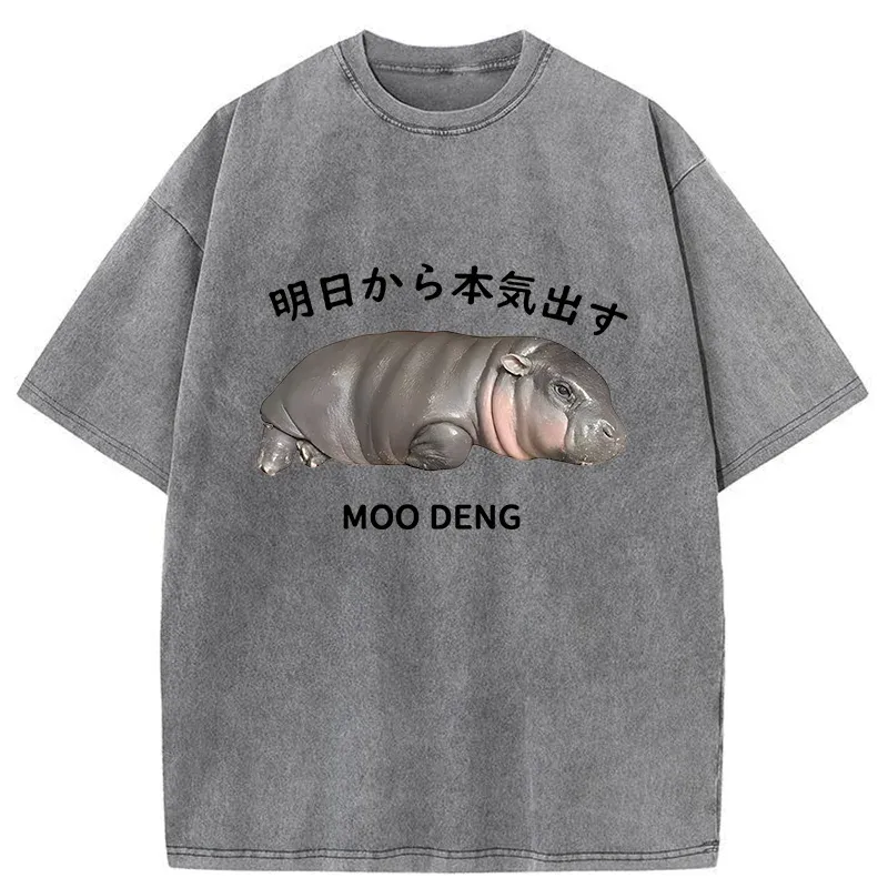 Tokyo-Tiger Lazy Moo Deng Washed T-Shirt
