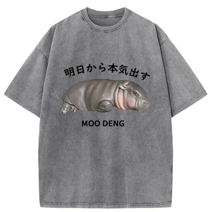 Tokyo-Tiger Lazy Moo Deng Washed T-Shirt
