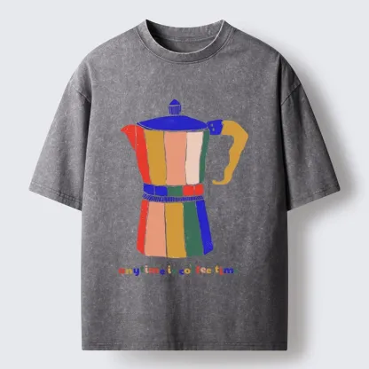 Tokyo-Tiger Colorful Moka Pot Brews Great Coffee Washed T-Shirt