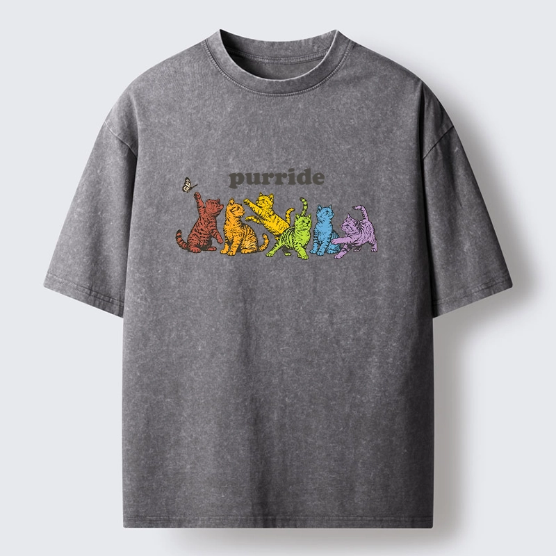 Tokyo-Tiger Rainbow Kittens Reach For Flying Butterfly Washed T-Shirt
