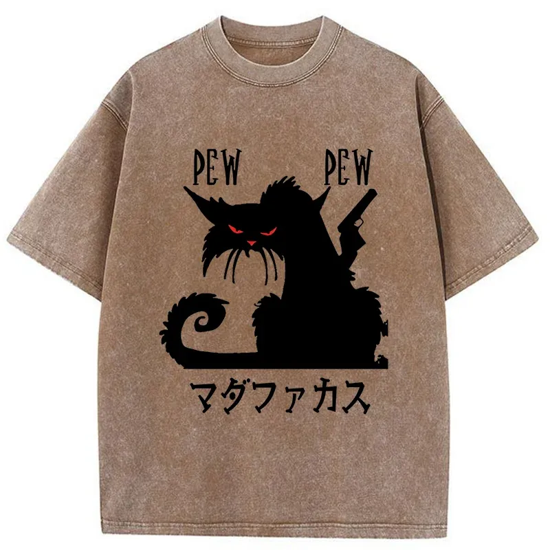 Tokyo-Tiger Angry Japanese Cat Washed T-Shirt