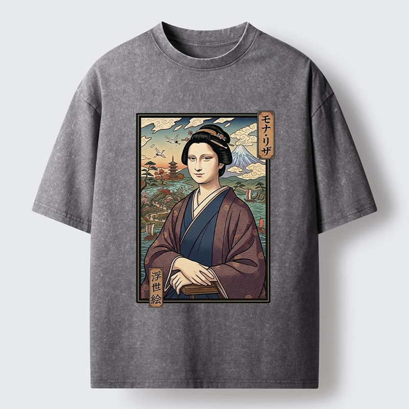 Tokyo-Tiger Ukiyo e Mona Lisa In Kimono Washed T-Shirt