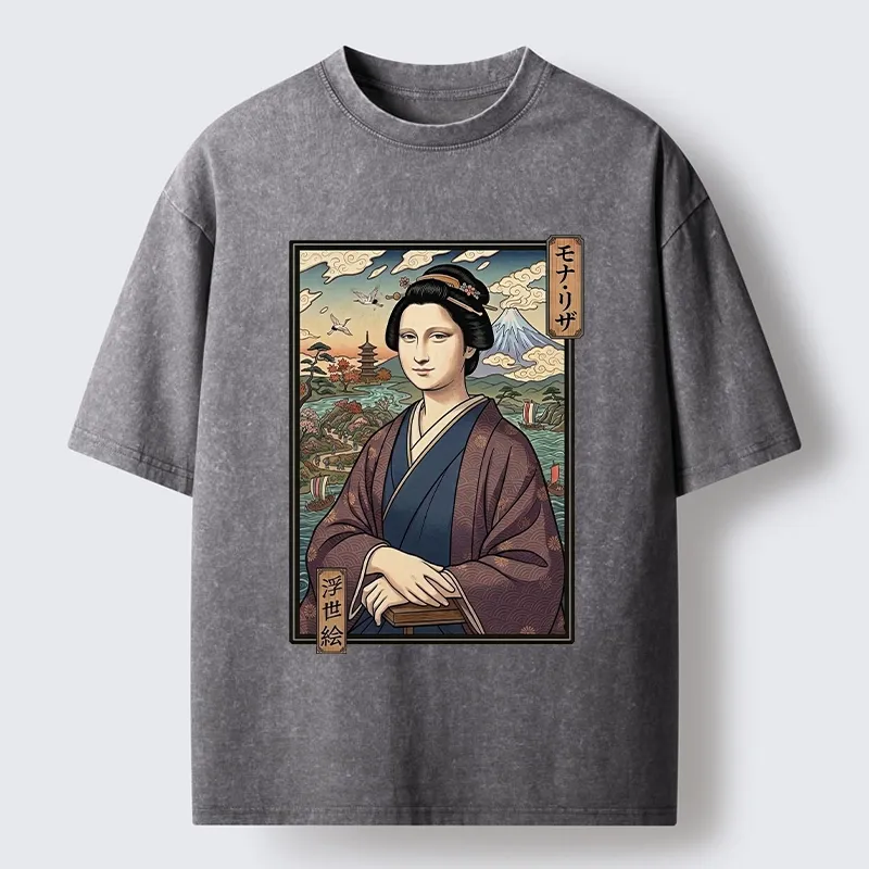 Tokyo-Tiger Ukiyo e Mona Lisa In Kimono Washed T-Shirt