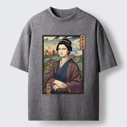 Tokyo-Tiger Ukiyo e Mona Lisa In Kimono Washed T-Shirt