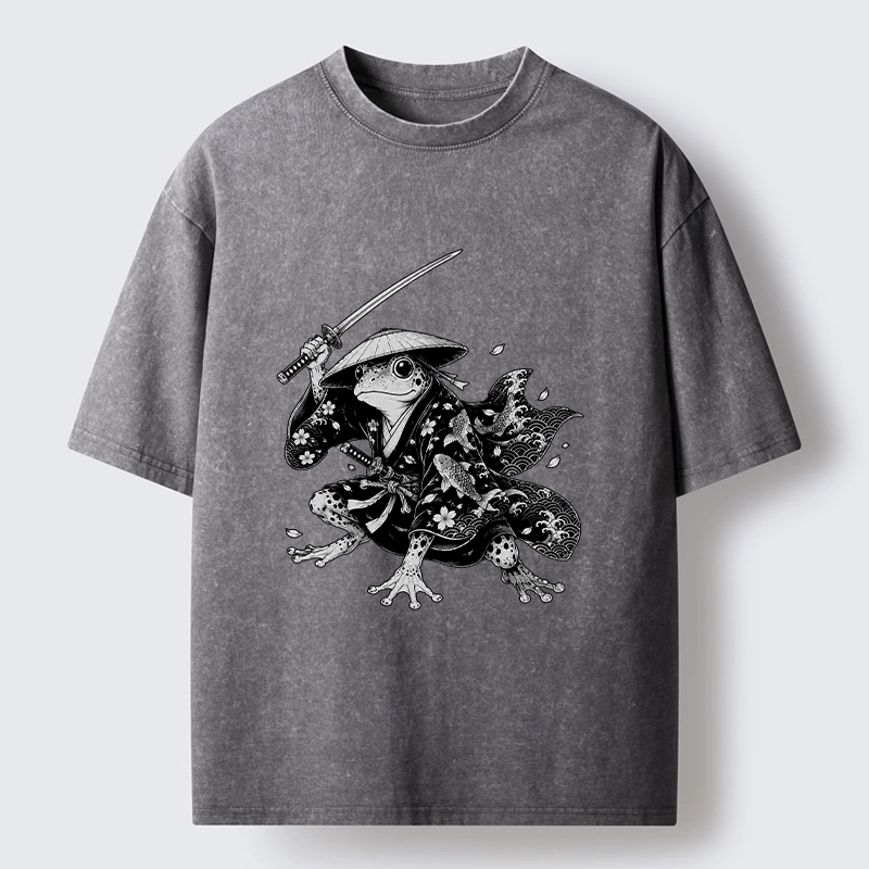 Tokyo-Tiger Samurai Frog With A Sword Washed T-Shirt