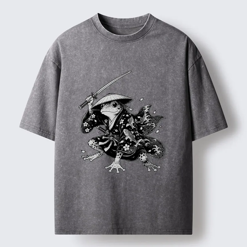 Tokyo-Tiger Samurai Frog With A Sword Washed T-Shirt Sale