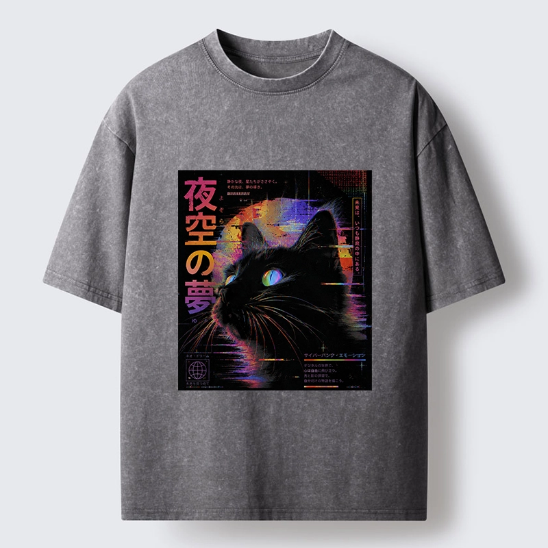 Tokyo-Tiger Night Sky Dreams Cat Washed T-Shirt