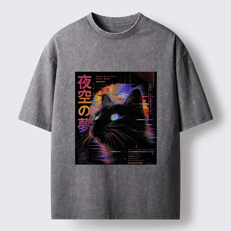 Tokyo-Tiger Night Sky Dreams Cat Washed T-Shirt