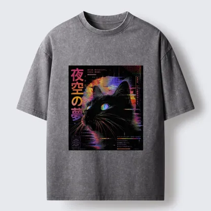 Tokyo-Tiger Night Sky Dreams Cat Washed T-Shirt