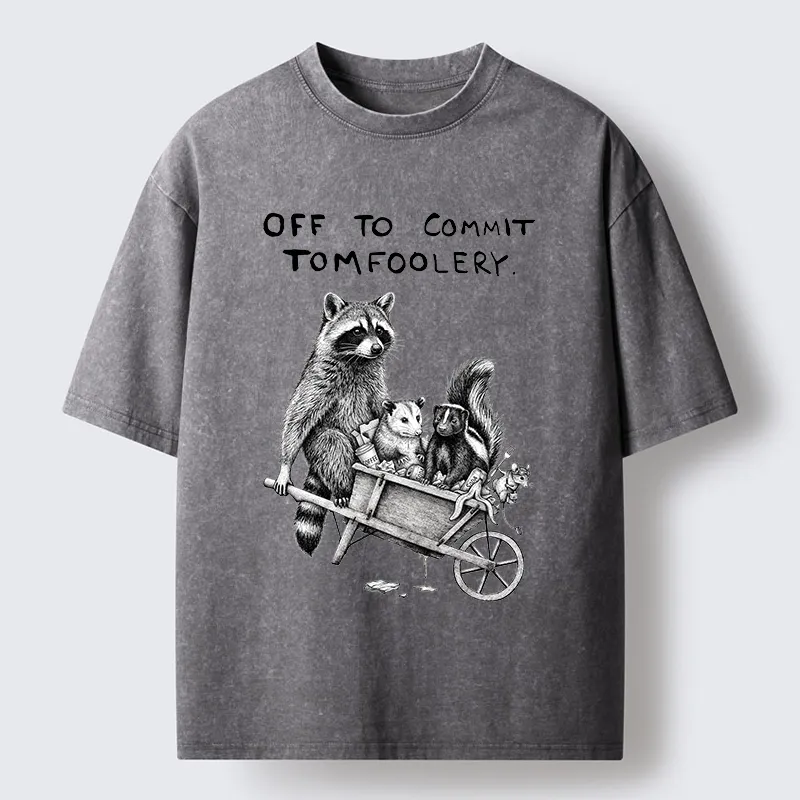 Tokyo-Tiger Raccoon Crew On A Mission Washed T-Shirt