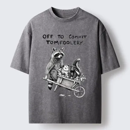 Tokyo-Tiger Raccoon Crew On A Mission Washed T-Shirt