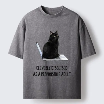 Tokyo-Tiger Cat Pretending To Be Adult Washed T-Shirt