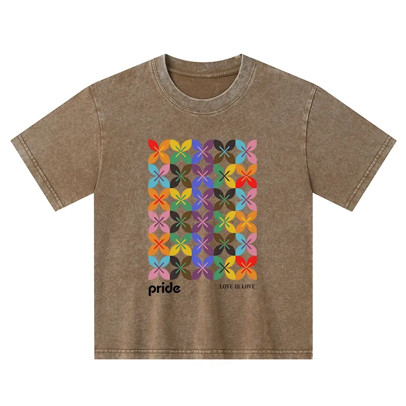 Tokyo-Tiger Pride Geometric Flower Pattern Kids Washed T-Shirt