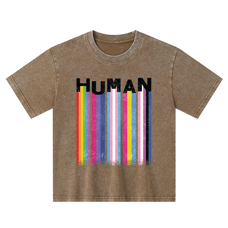 Tokyo-Tiger Rainbow Stripes Human Pride Kids Washed T-Shirt