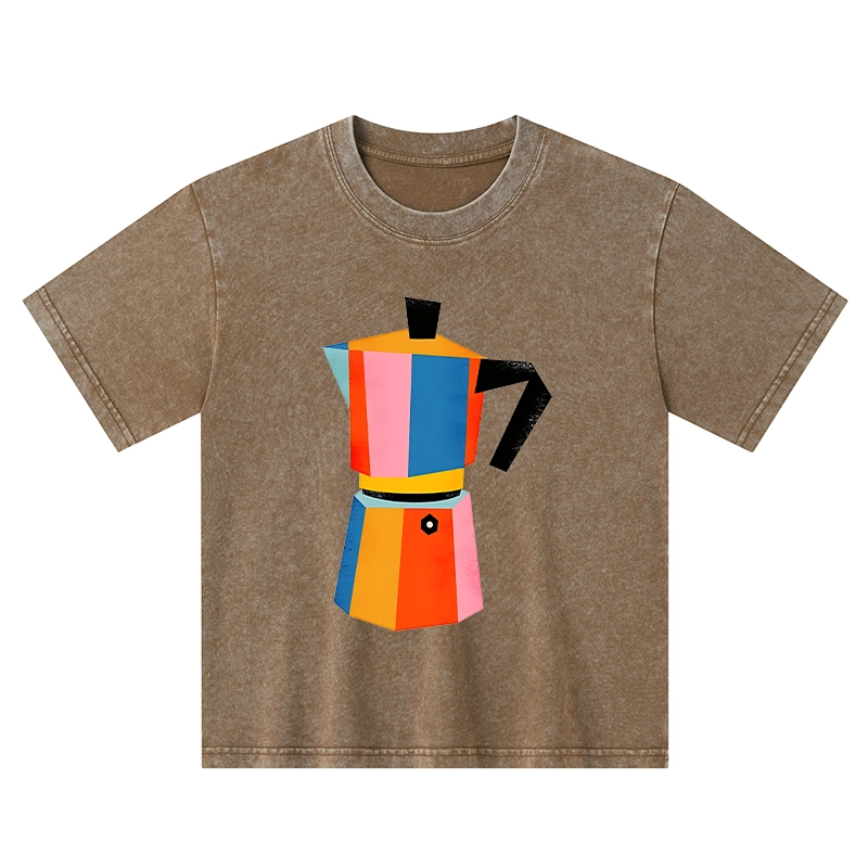 Tokyo-Tiger Bright Hues Make Classic Coffee Pot Kids Washed T-Shirt