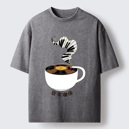 Tokyo-Tiger Piano Smoke Rises From Coffee Mug Washed T-Shirt