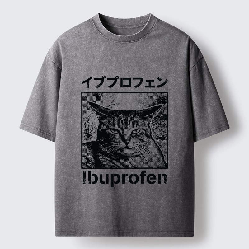 Tokyo-Tiger Tough Cat Loves Ibuprofen Pain Relief Washed T-Shirt