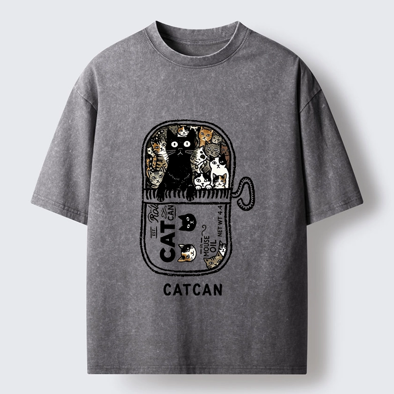 Tokyo-Tiger Tin Can Fully Packed With All Cute Cats Washed T-Shirt