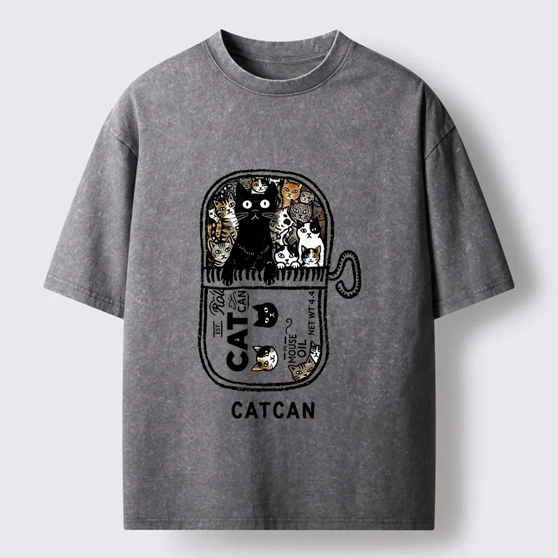 Tokyo-Tiger Tin Can Fully Packed With All Cute Cats Washed T-Shirt