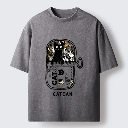 Tokyo-Tiger Tin Can Fully Packed With All Cute Cats Washed T-Shirt