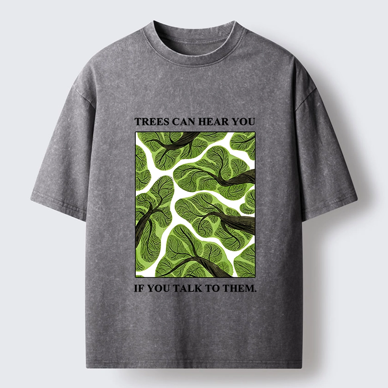 Tokyo-Tiger Calm Nature Print Trees Listen To You Washed T-Shirt
