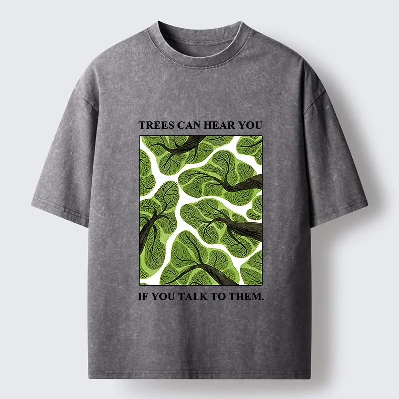 Tokyo-Tiger Calm Nature Print Trees Listen To You Washed T-Shirt