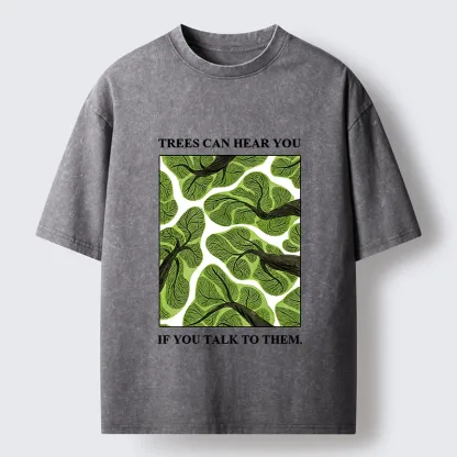 Tokyo-Tiger Calm Nature Print Trees Listen To You Washed T-Shirt