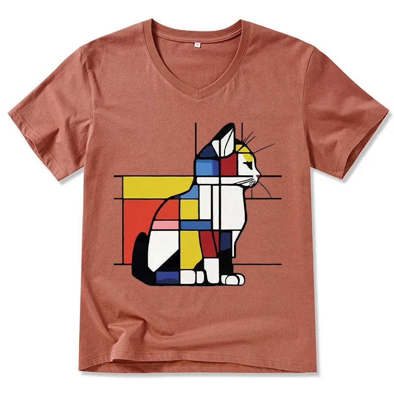 Tokyo-Tiger Geometric Cat Art In Primary Colors V-Neck Classic T-Shirt